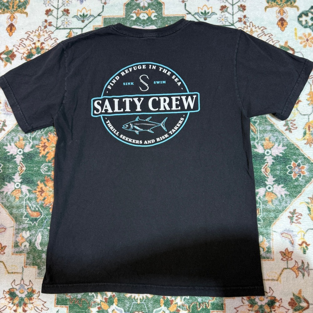 Salty Crew Black Graphic Tee Mens Large Find Refuge‎ in the Sea T Shirt